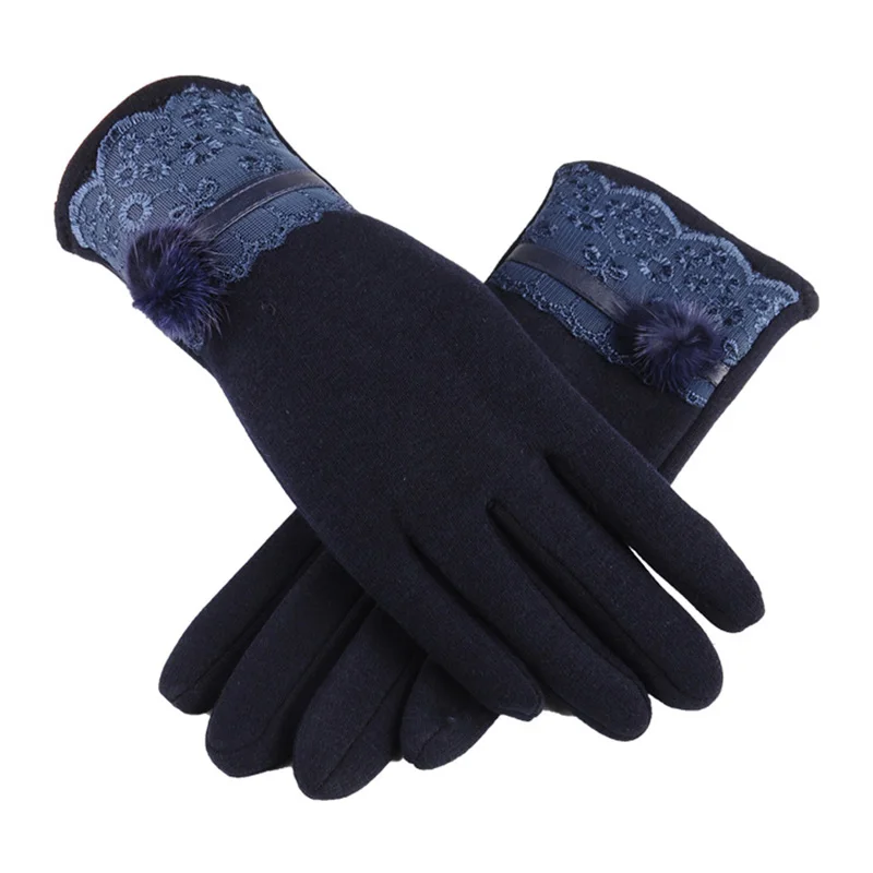 Новинка, женские осенне-зимние неинвертированные бархатные кашемировые теплые кружевные перчатки для волос, женские хлопковые перчатки для сенсорного экрана G82 - Цвет: G Blue