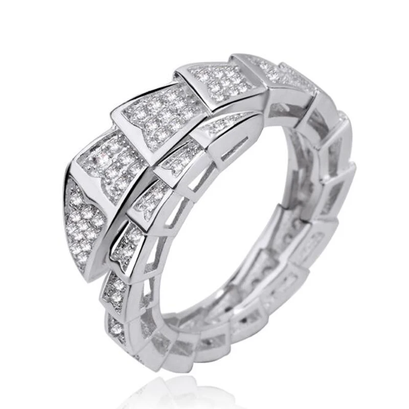 KOFSAC Изысканный CZ личности серпантинное кольцо новое очарование кольца из стерлингового серебра 925 для женщин мужчин вечерние ювелирные изделия рождественские подарки - Цвет основного камня: S