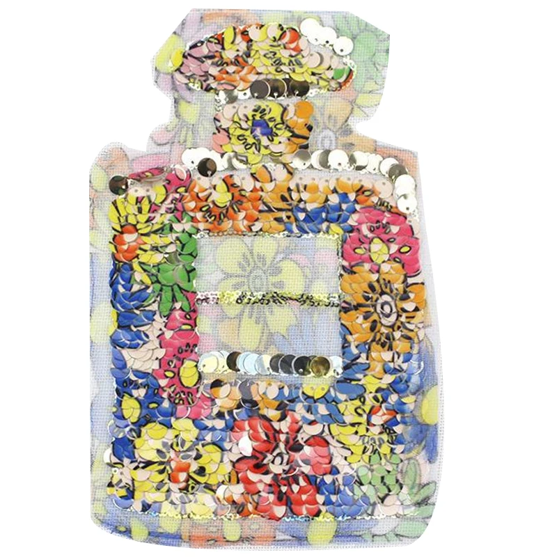

Girl men clothes Diy sequins patch deal with it 25cm perfume bottle flower iron on patches for clothing stickers free shipping
