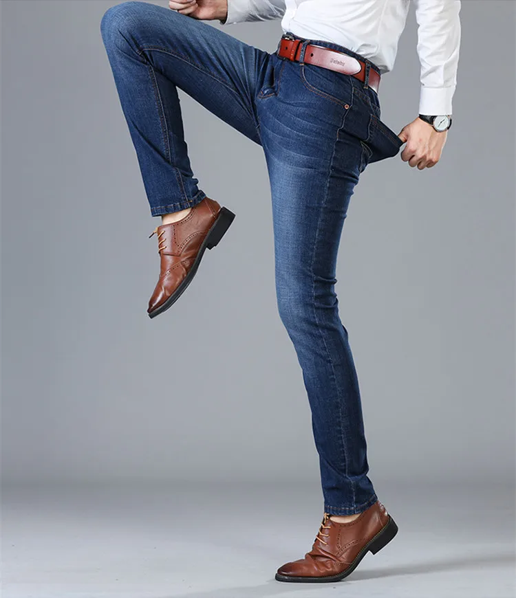 GEJIAN мужские новые джинсы, летние модные Стрейчевые джинсы, повседневные Прямые прямые брюки, однотонные дышащие деловые джинсы для мужчин