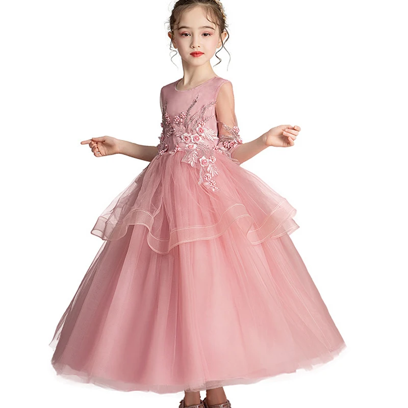 Цветочные платья для девочек на свадьбу вечернее Тюлевое кружевное длинное