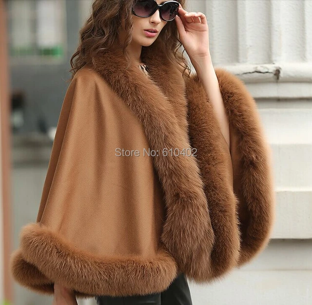 New Women Celebrity Faux Fur Hooded Wrap Puncho Cape Ladies Mantle Coat 8 -  18