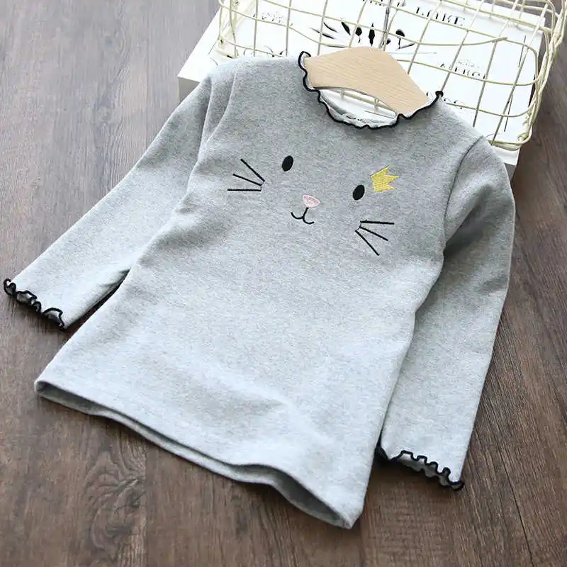 Серебристый Топы для маленьких девочек; свитер с вышивкой; Новинка года; сезон весна-осень; футболки для девочек; Детские Модные топы с длинными рукавами; одежда для детей - Цвет: Серебристый