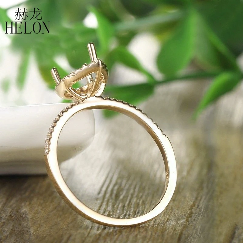 HELON Solid 14 k желтое золото 7X5 жумчужный разрез полу крепление натуральные Алмазы обручальные свадебные женские ювелирные изделия кольцо
