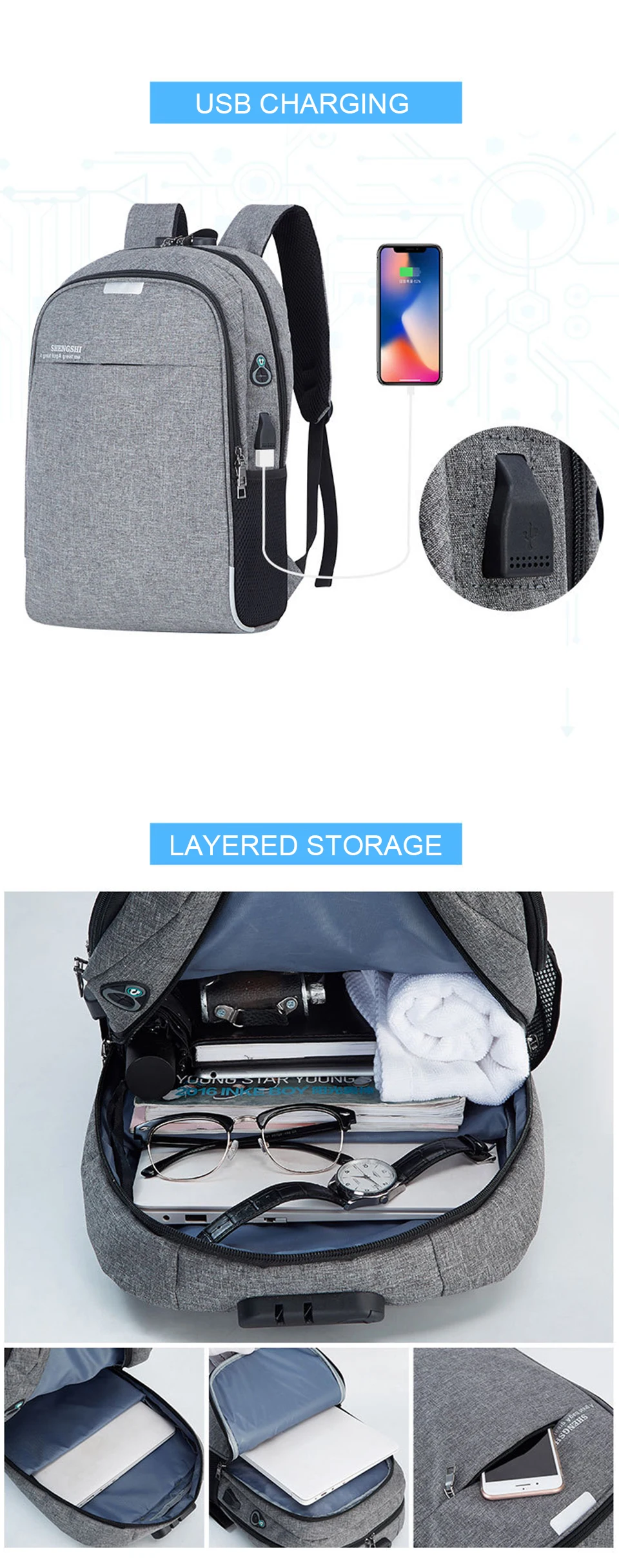 Anti Theft Backpack Men Backpacks Laptop 17 Inch 15.6 Male Female Backpacking USB Charging Student Notebook Bagpack Travel Bags (3)