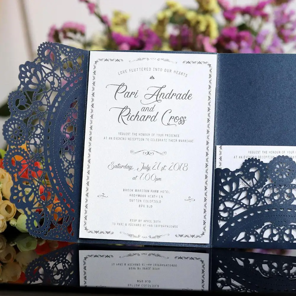  10PCS European style Tri-Fold Lace Business invitation Cards Laser Cut Wedding Invitations Cards Pa - 32921512689