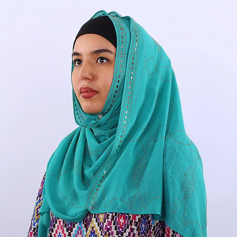 Новые официальные хиджаб горный хрусталь шифон народная шаль шарф повязка сплошной цвет мусульманский хиджаб тюрбан 14 цветов Бесплатная