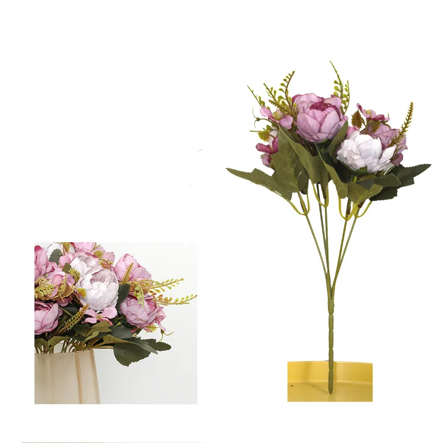 Букет пионов, 5 головок, искусственные цветы, маленькие белые шелковые пионы, искусственные цветы для свадьбы, вечеринки, дома, цветок розы для декорирования, розовые художественные - Цвет: Purple