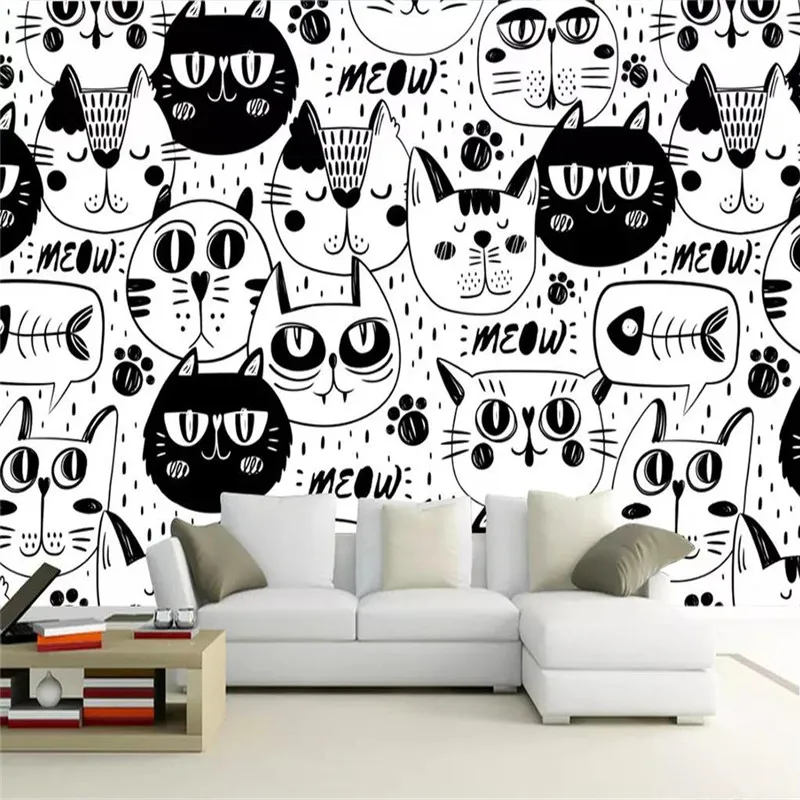 

Custom wallpaper hand-painted starry sky cute cat child room background wall painting