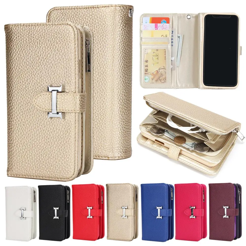 

Detachable Zipper Flip Leather Wallet Case For iPhone XS MAX XR 6 6S 7 Plus 8 X 5 SE 11 Pro Max Multifunction Handbag Case Cover