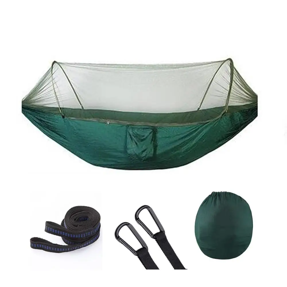 Portable Camping Hammock Outdoor Mosquito Net Parachute Hammock Night Camp Hanging Bed High Strength Sleeping Swing 250x120cm - Цвет: Ink Green