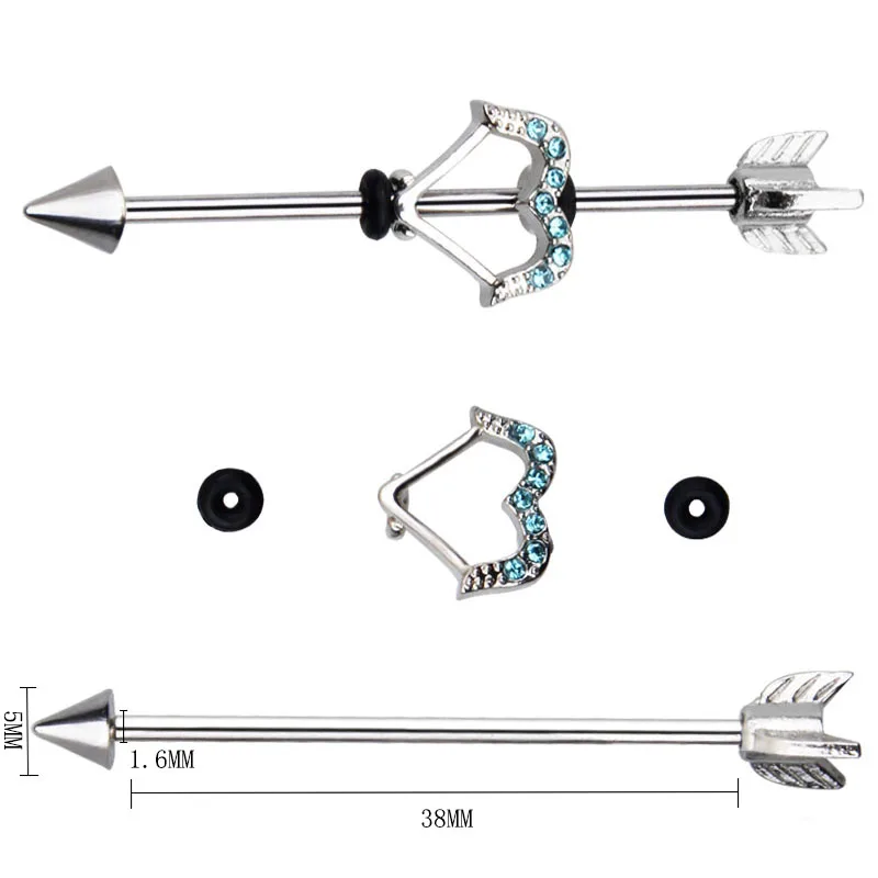 1 шт. 1,6*38/5 мм стрелочный Нержавеющая сталь промышленный пирсинга хрящей сережки-гвоздики со штангой прямо в ухо пирсинг-штанга ювелирных изделий