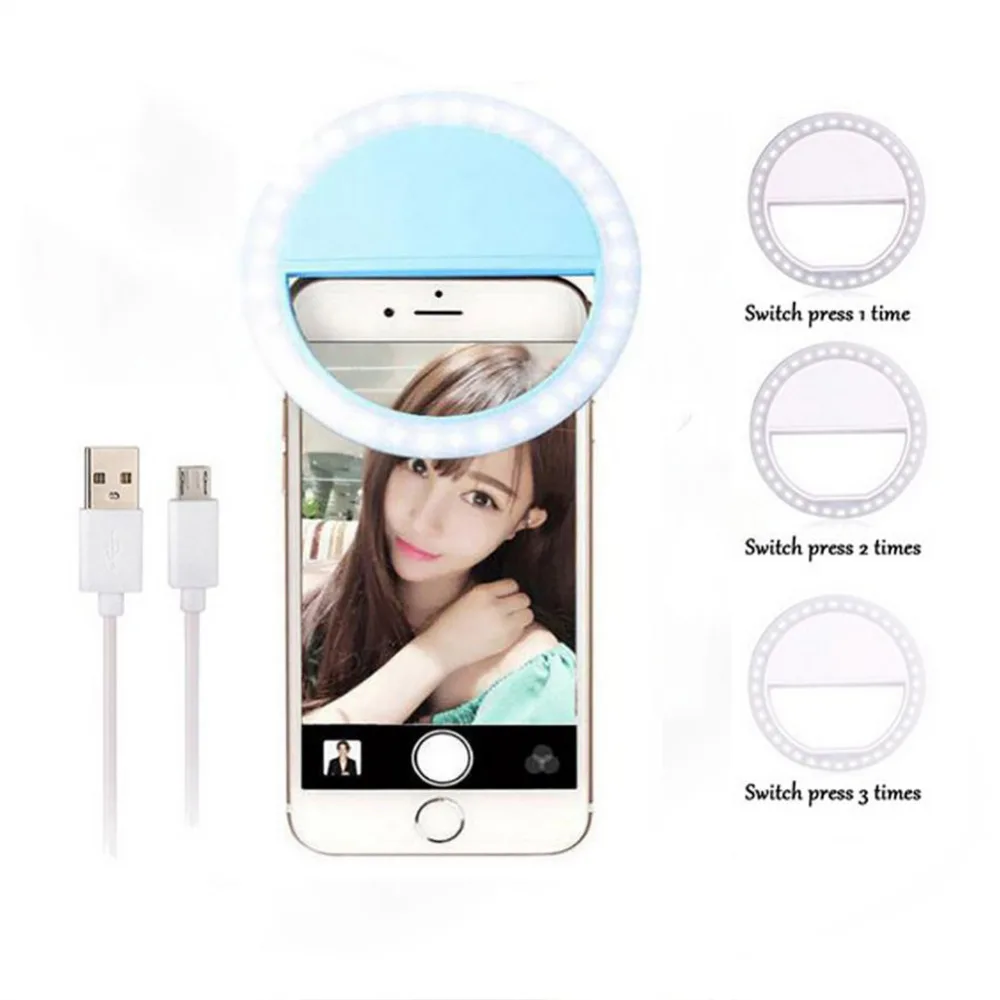 

3 levels Usb Selfie LED Ring Light Universal Mobile Phone Selfie Luminous Ring Clip Lens For iPhone 8 8x 7 6 6S Plus Samsung