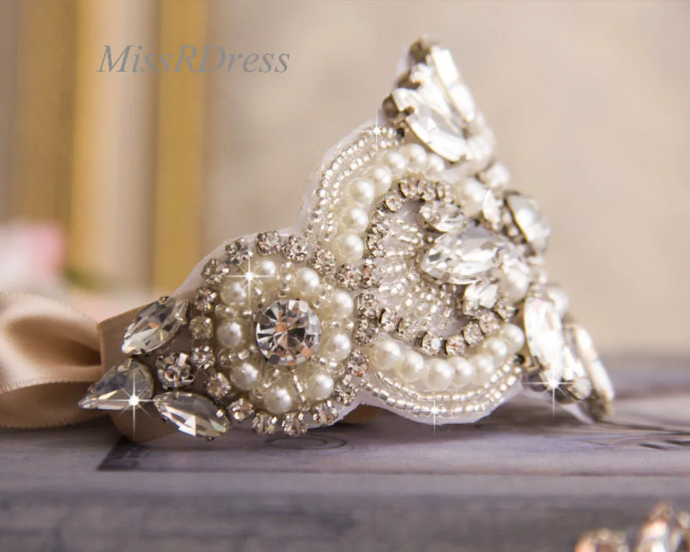 MissRDress Handmade Bridal Cuff Bracelet Rhinestone Silver Jeweled Wedding Cuffs Bridals Bracelets JK844