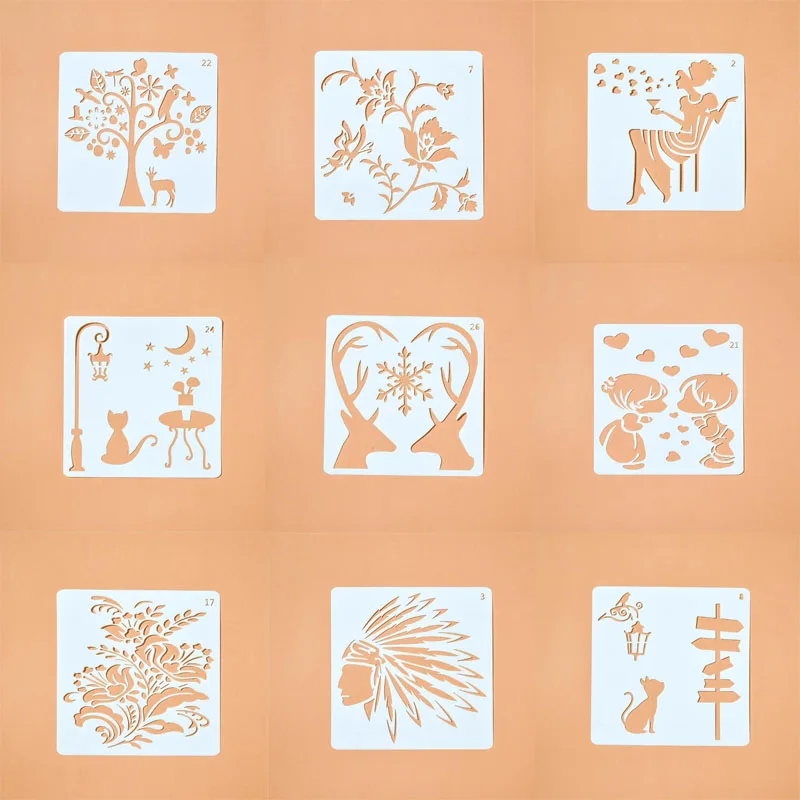 

9pc/set Flower Spray Pattern Templates Bullet Journal Templates Stencils For Scrapbooking Stencil For Painting Ruler Decoration