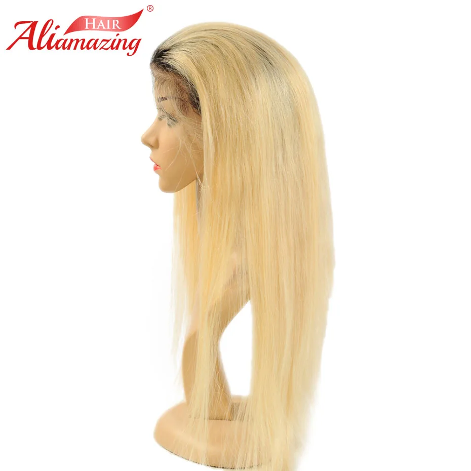 Али удивительные бразильский шелковистые прямые Синтетические волосы на кружеве парик Волосы remy 1B 613 блондинка парик с волосами ребенка и линии роста волос