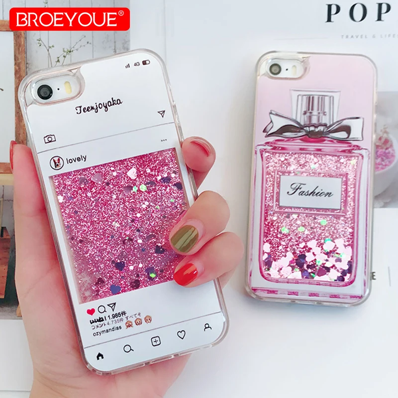 

Fashion Bling Pink Phone Cover For iPhone 8 7 Plus Luxury Quicksand Liquid Phone Cover For iPhone SE X XR XS Max 6 6S Plus 5 5S