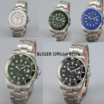 

BLIGER 40mm Black Dial Ceramic Bezel Luminous Marks Sapphire Crystal Stainless Steel Band Automatic Movement Men's Watch
