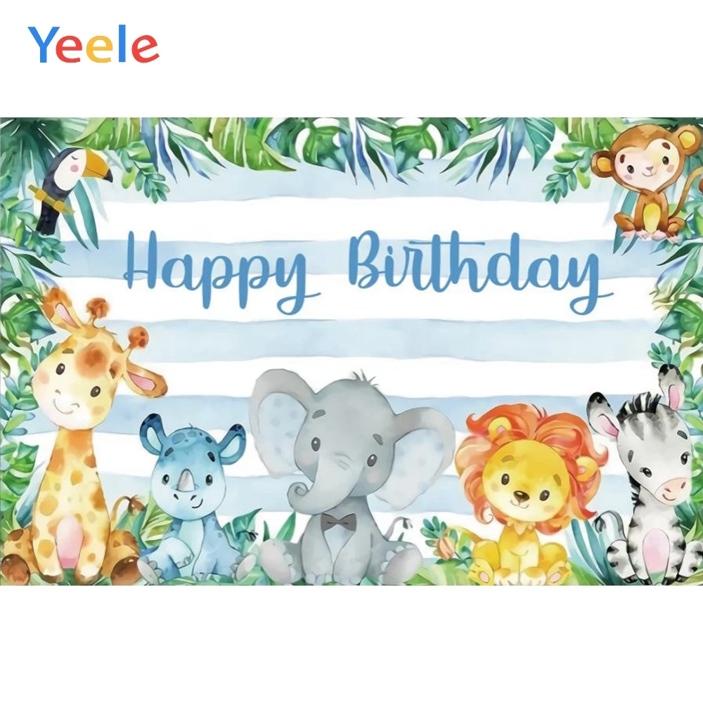 

Yeele Cartoon Animals Leaf Baby Birthday Party Photography Backdrops Children Boy Girl Photographic Backgrounds For Photo Studio