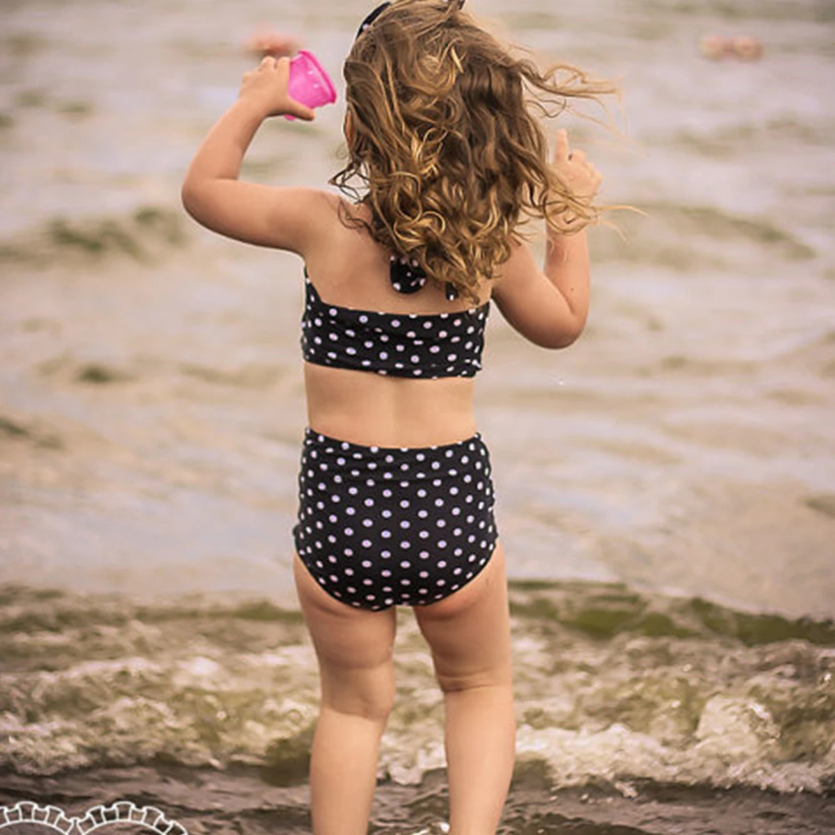 От 2 до 12 лет детский купальник для девочек комплект бикини из двух частей, узором в горошек и аппликацией в виде купальный костюм ванный комплект s летний ванный комплект