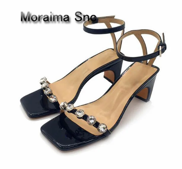 

Moraima Snc brand ladies shoes black sexy Narrow Band women sandals luxury crystal high heels sandals summer buckle 2018 newest