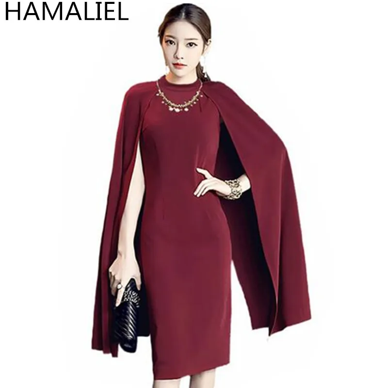 HAMALIEL, модные женские вечерние платья,, Осенний бордовый цвет, накидка для девушек, без рукавов, накидка, облегающее платье-карандаш, Vestidos
