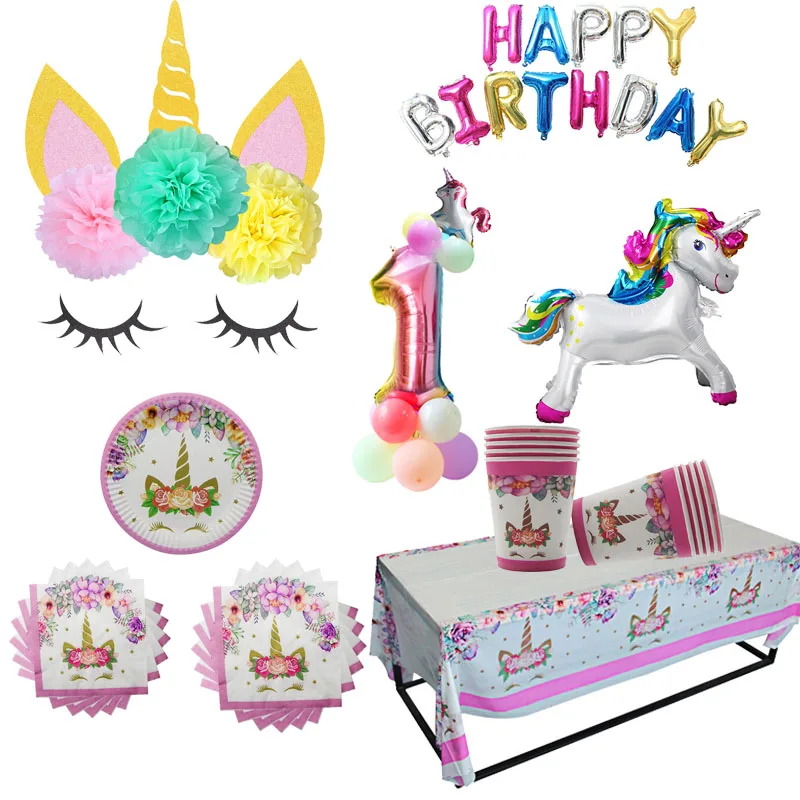 

MEIDDING Rainbow Unicorn Disposable Tableware For Baby Shower Birthday Party Decor Paper Cups Plates Wedding Party Decor Gift