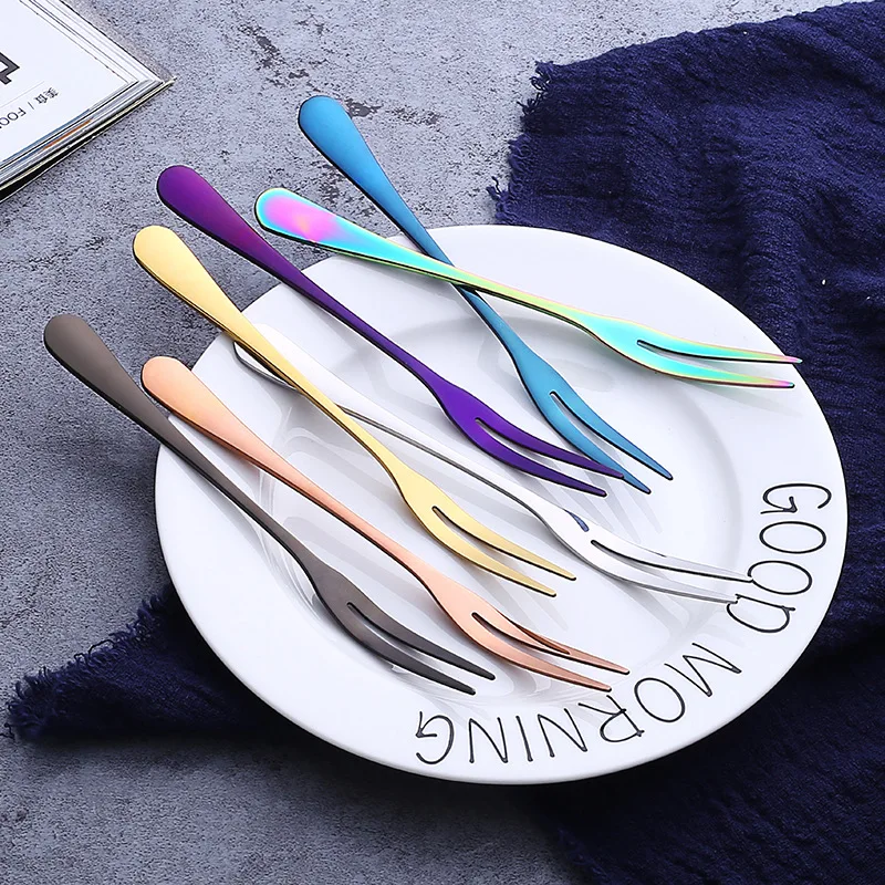 

Stainless Steel Fruit Fork Rose Gold Dessert Cake Scraper Salad Forks Tableware Dinnerware Cutlery for Fork Kids Kitchen Supply