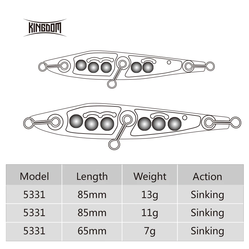 Рыболовные приманки Kingdom, медленно погружающиеся, шум, карандаш, приманка 65 мм, 7 г, 85 мм, 11 г, 85 мм, 13 г, искусственные приманки с 2 крепкие крючки, рыболовные 5331