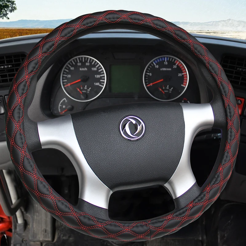 KKYSYELVA Leather Steering Wheel Covers for Car Bus Truck 36 38 40 42 45 47 50cm Diameter Auto Steering-wheel cover