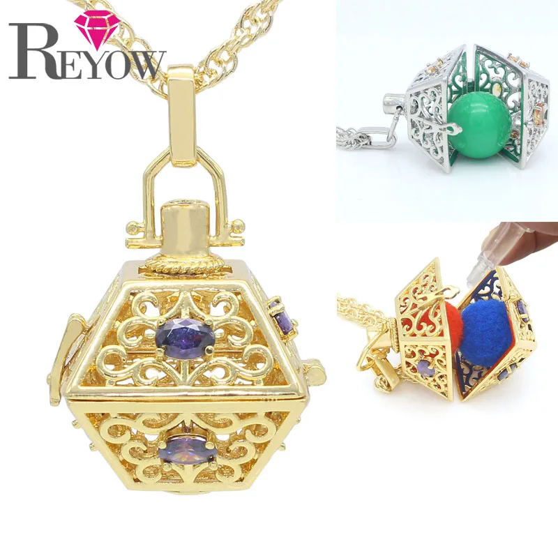Womens Aromatherapy Jewelry Crystal Hollow Locket Box Pendant Essential