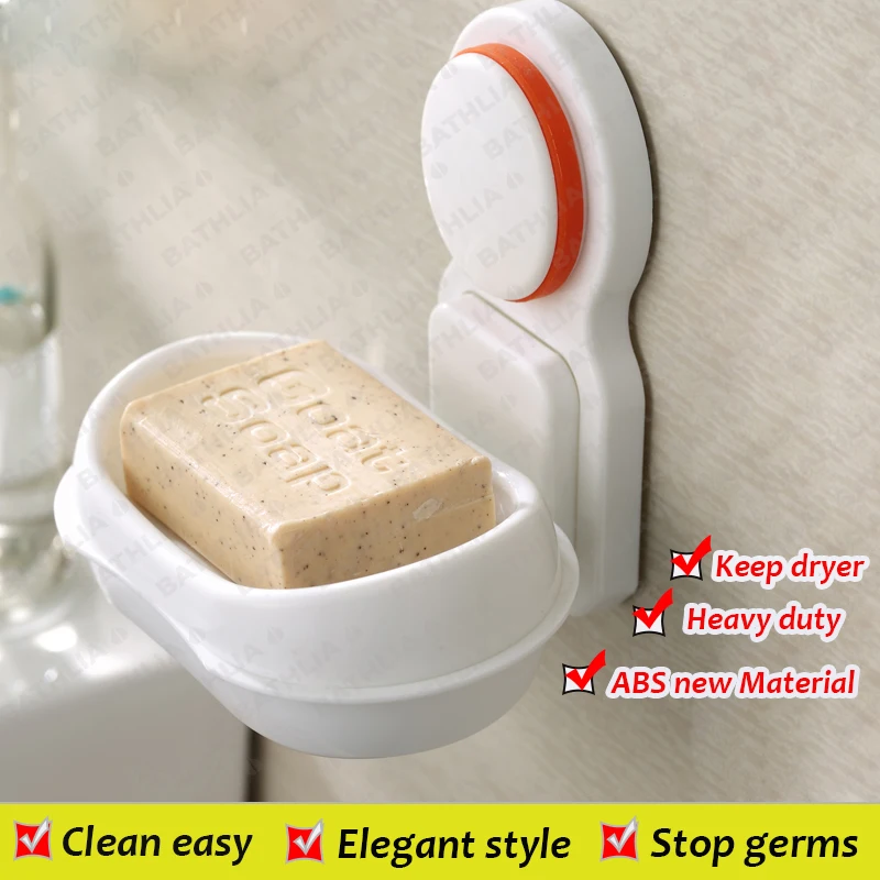 

ABS Plastic Rack Suction Soap Dish Holder Bathroom White Soap Dish Box Silicone Adhesive Holder