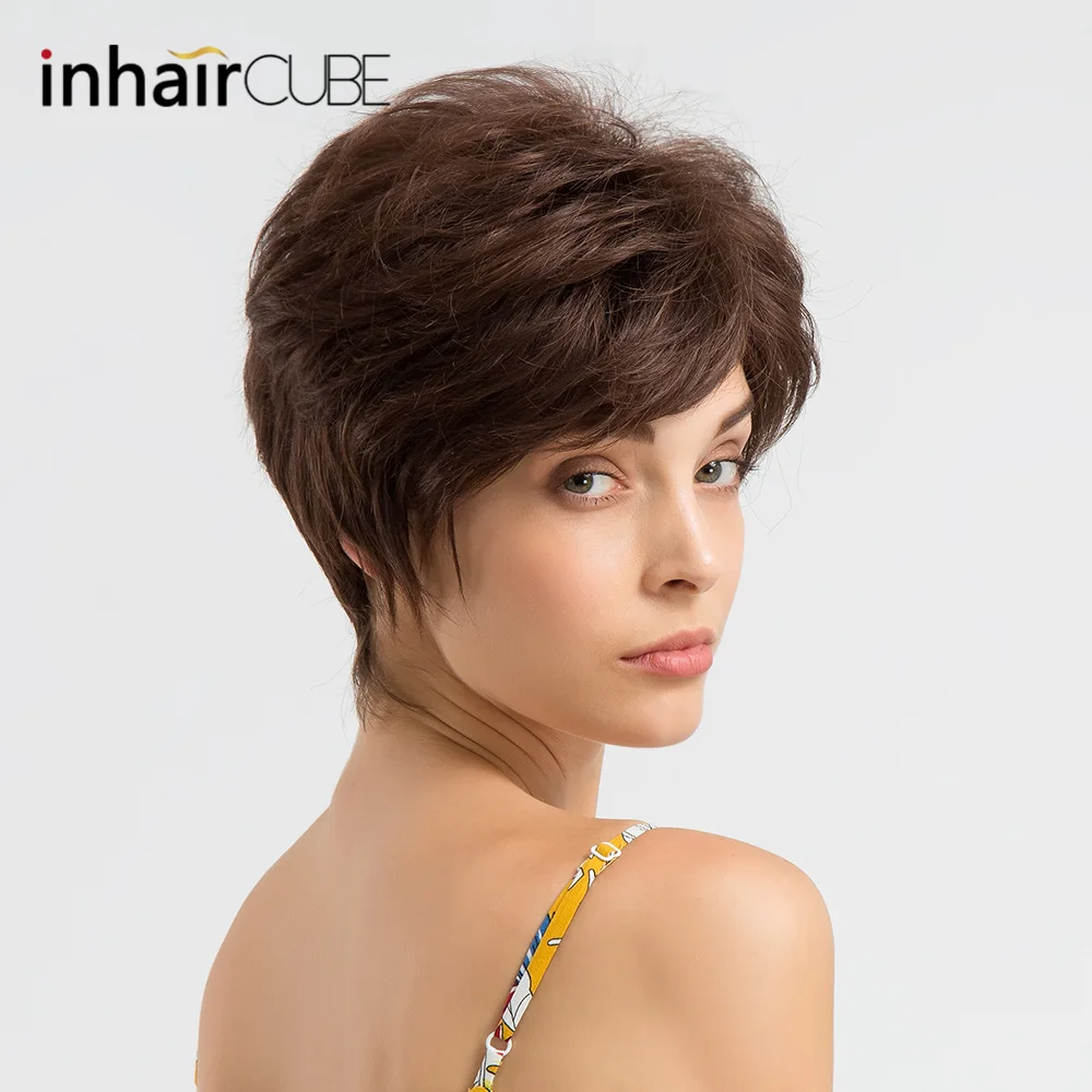 

Esin Fluffy Synthetic Blend Hair Short Wigs for Women Multi-layered Side Part Natural Wave Wig Brown Free Shipping 6"