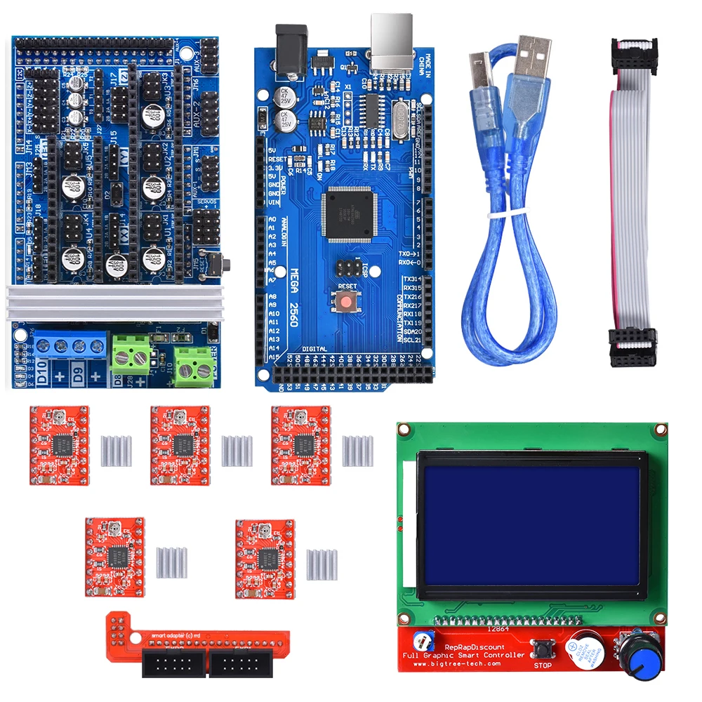 Ramps 1 6 Upgrade 4 5 + A4988 DRV8825 Драйвер шагового двигателя Mega 2560 R3 Reprap Mendel 12864 LCD для 3D