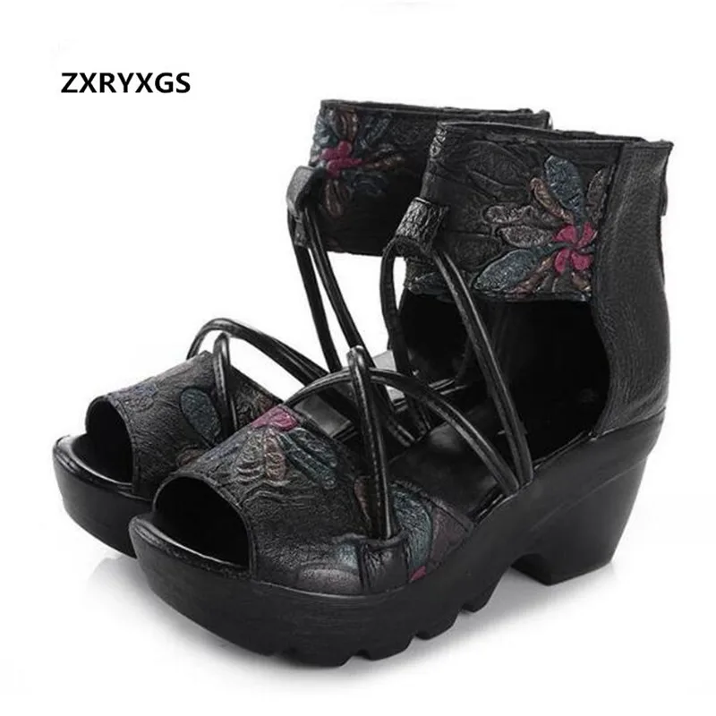 2024 Famous New Summer Fashionable Sandals Women Shoes Cross Belt Hollow Real Genuine Leather Shoes Woman Shoes Wedges Sandals