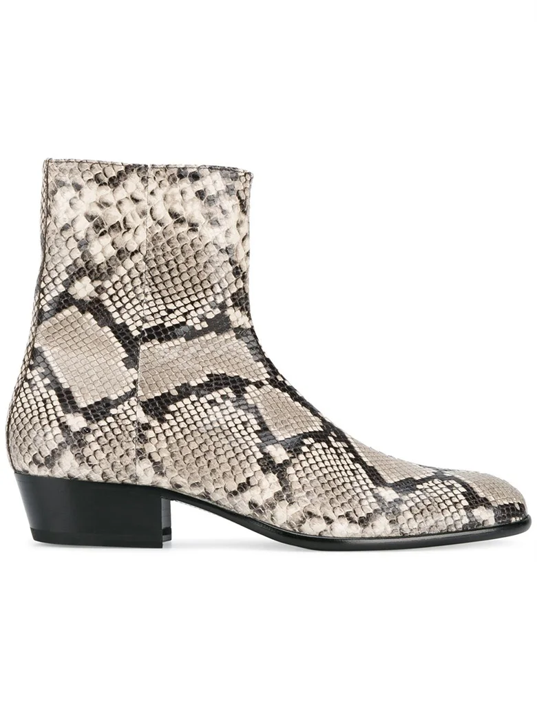 Top quality designer golden snake skin men shoes luxury brand Chelsea mens western motorcycle boots