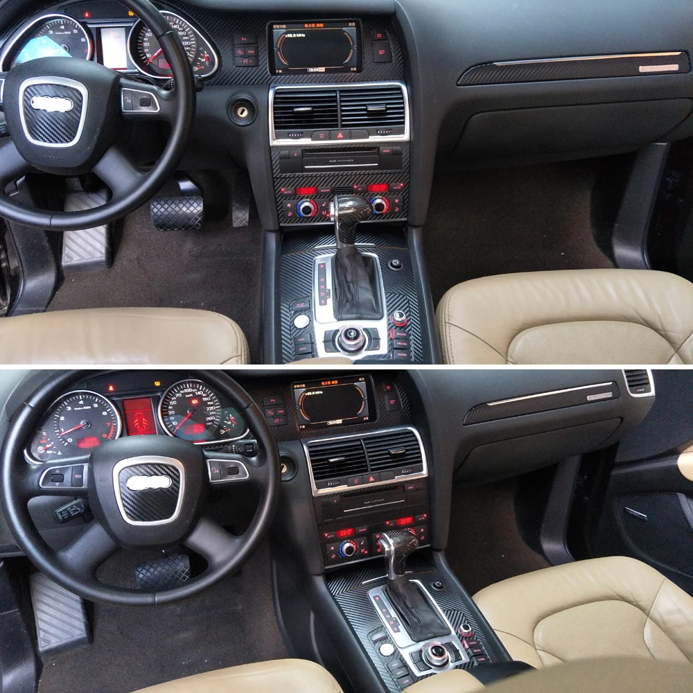 For Audi Q7 2005-2019 Interior Central Control Panel Door Handle 3D/5D Carbon Fiber Stickers Decals