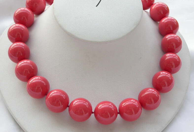

z3499 17" 20mm coral-red round SOUTH SEA SHELL PEARL NECKLACE