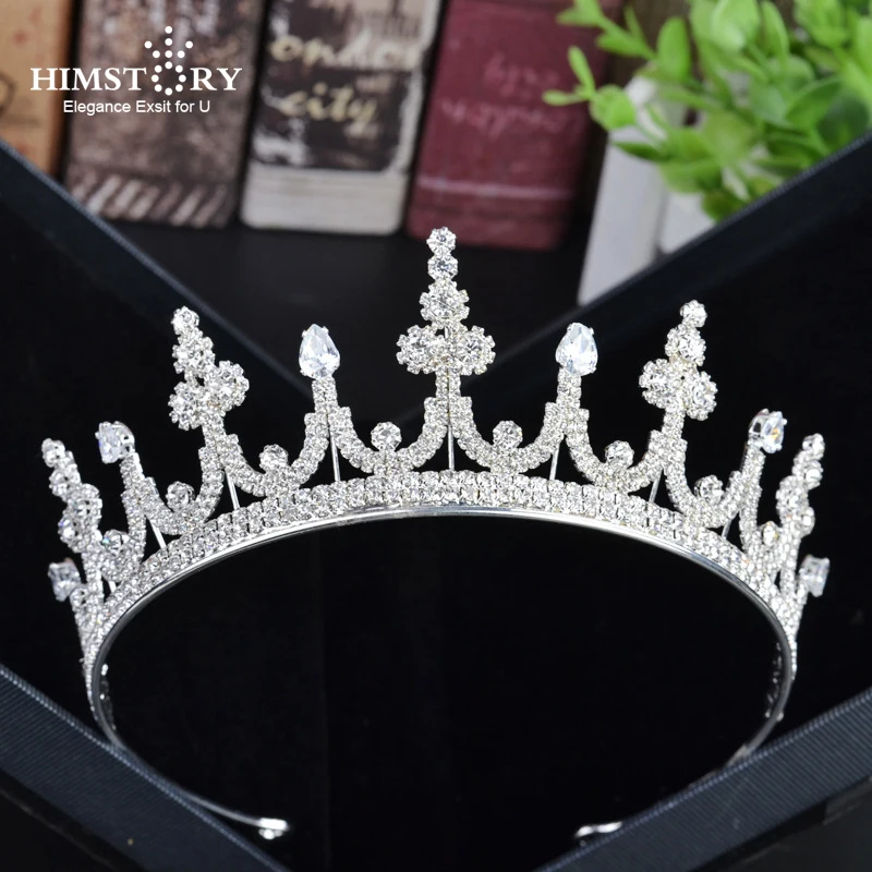 

Himstory Princess Crown Prong Setting Crystal Rhinestones Tiara Hairband Jewelry Silver Women Hair Accessories Wedding Crowns