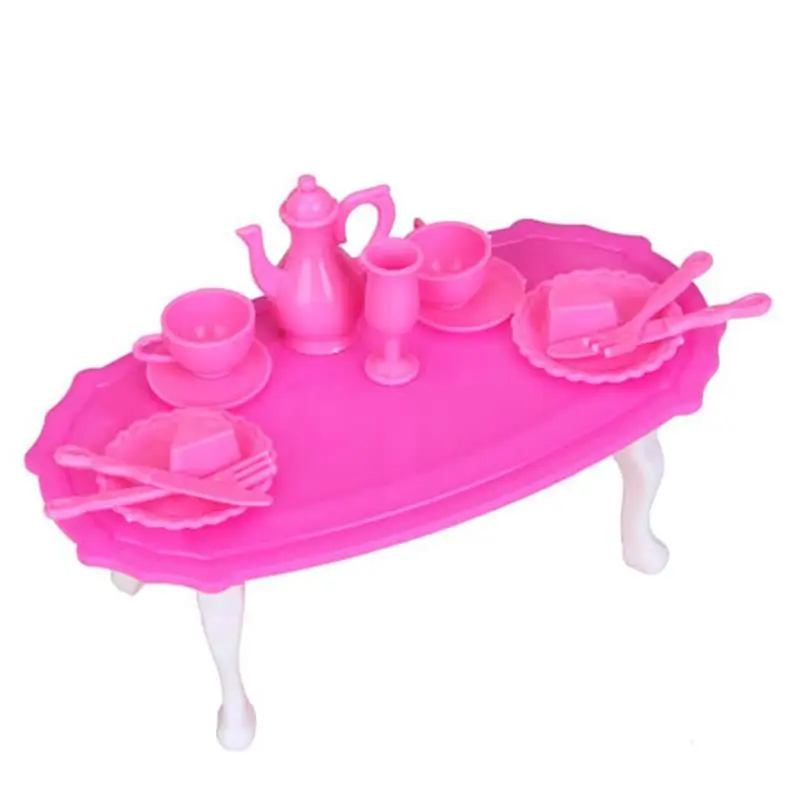 Pink Table Model Doll House Miniature Dining Room Furniture Dining Table Set For Elegant Small Doll Goblet Dinner Plate Fork Pink Table Model Doll House Miniature Dining Room Furniture Dining Table Set For Elegant Small Doll Goblet Dinner Plate Fork