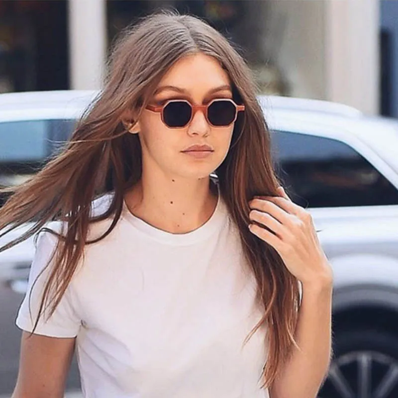 

Fashion 2018 Gigi Hadid Women Octagon Sunglasses Vintage Red Small Frame Ladies Girl Pink Narrow Glasses Brand Designer Eyewear