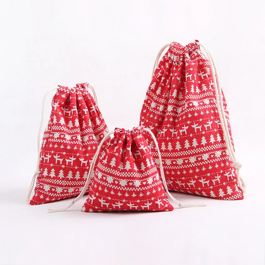 

LIXUN 3PCs/Set Christmas Candy Bags Women Drawstring Bags Canvas Printing Travel Storage Bags School Bags For Girls Bolsa Female