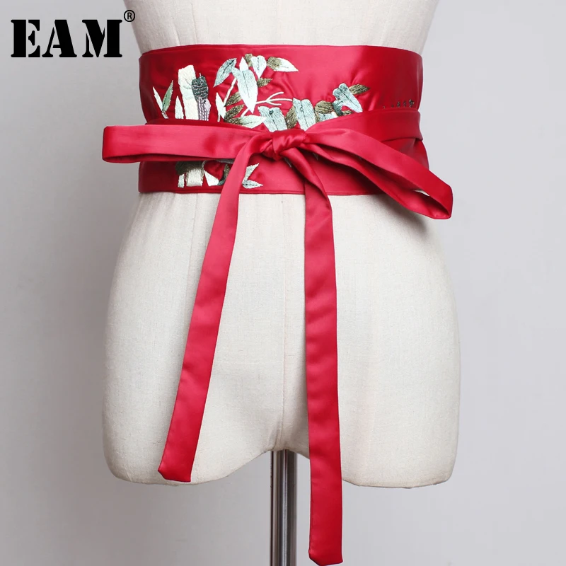 

[EAM] 2019 New Spring Summer Embroidery Split Joint Bandage Personality Long Wide Belt Women Fashion Tide All-match JW181