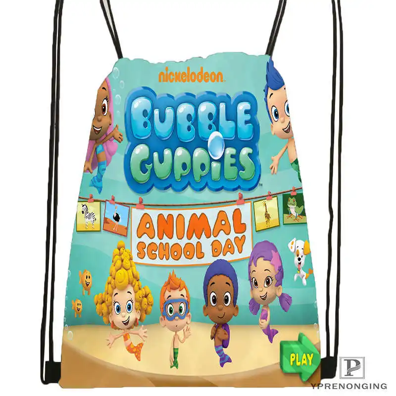 Drawstring Backpack Custom Bubble Guppies походная сумка на шнурке милый рюкзак для детей(черная спинка) 31x40 см#180531-02-67 - Цвет: Drawstring Backpack
