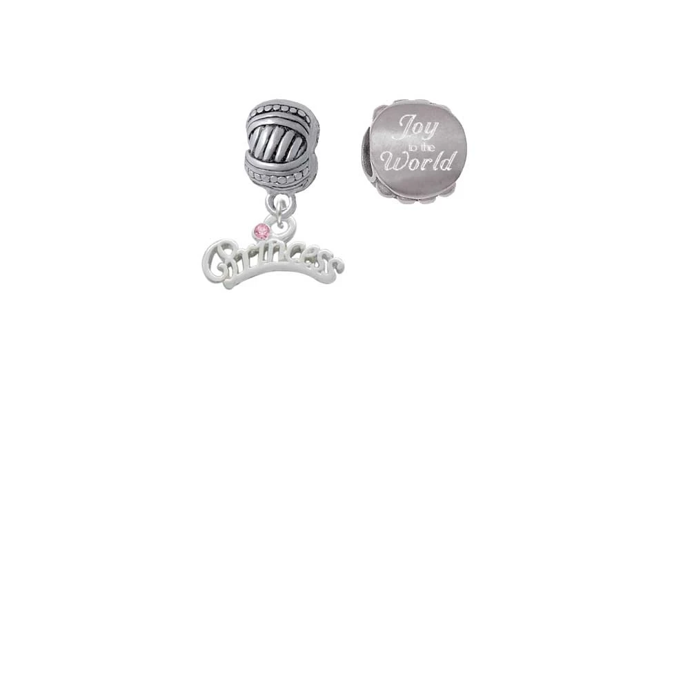 Princess with Pink Crystal Joy to the World Charm Beads (Set of 2)
