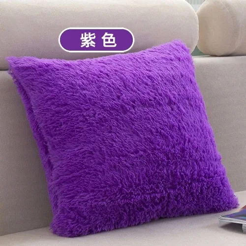 YWZN супер мягкий плюшевый чехол для подушки короткий плюшевый квадратный чехол для подушки для сиденья автомобиля мягкая декоративная наволочка funda de almohada - Цвет: Фиолетовый