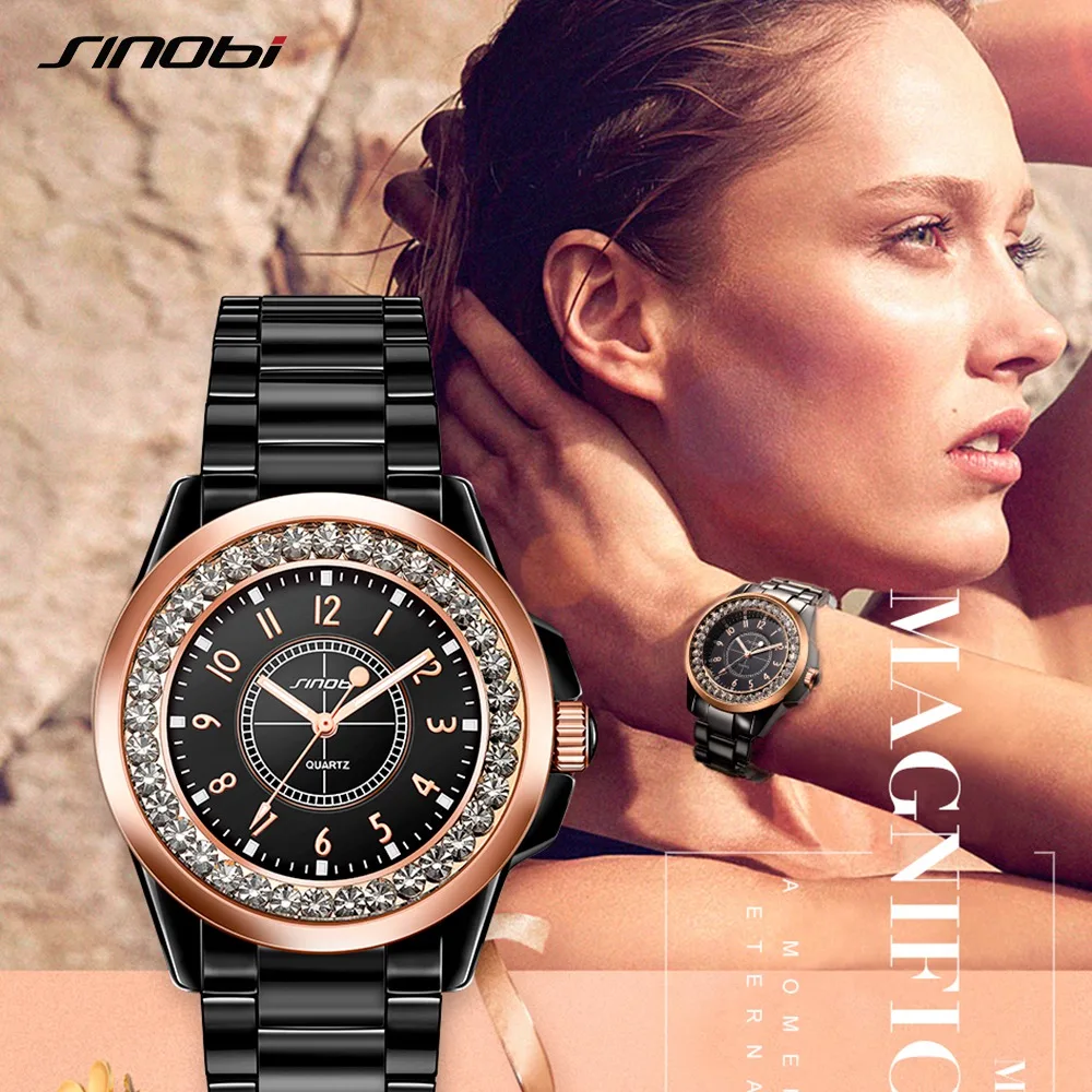 SINOBI Brand Luxury Fashion Women Wristwatch Black Gold Steel Bracelet Waterproof Rhinestone Ladies Watch Quartz Clock Women SINOBI Brand Luxury Fashion Women Wristwatch Black Gold Steel Bracelet Waterproof Rhinestone Ladies Watch Quartz Clock Women