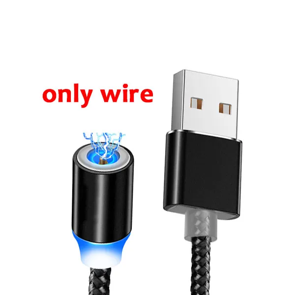 Магнитный USB кабель для быстрой зарядки мобильного телефона Micro type C Шнур для iPhone XS XR 8 7 samsung S10 S9 Xiaomi светящееся магнитное зарядное устройство - Color: only black cable