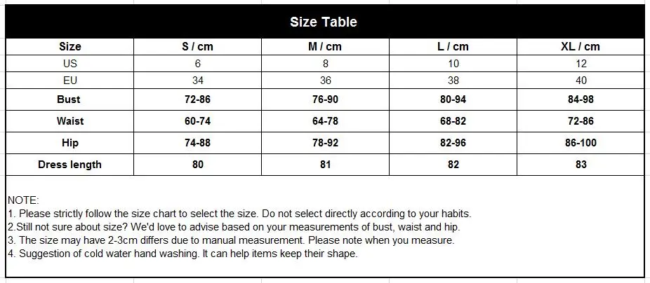 size table