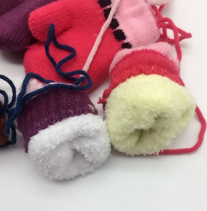 Осенне-зимние детские толстые теплые вязаные перчатки для мальчиков и девочек, детские зимние перчатки с милым рисунком R161
